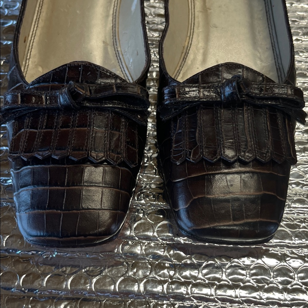 Talbots Dark Brown Crocodile Pattern Loafers - image 2